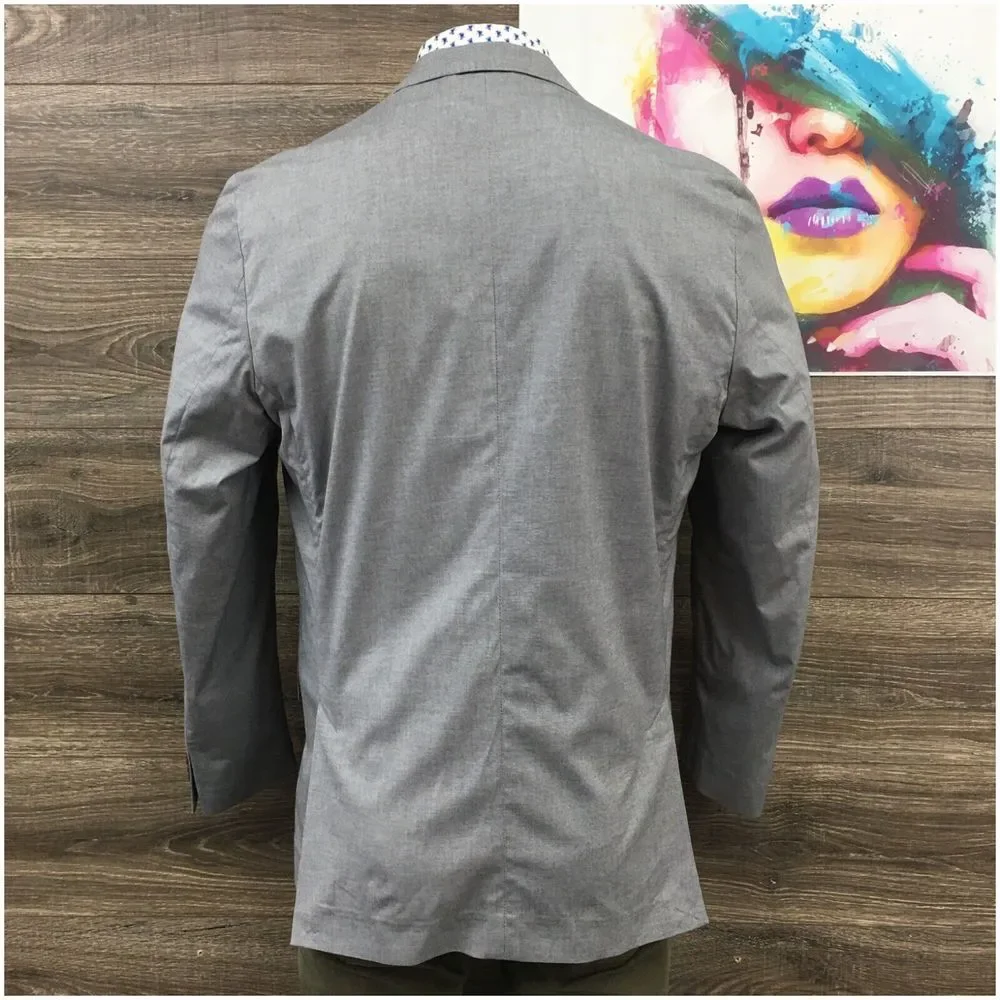 LAND'S END Mens Blazer Sport‎ Coat Casual Jacket Size 46R Gray Cotton Suit